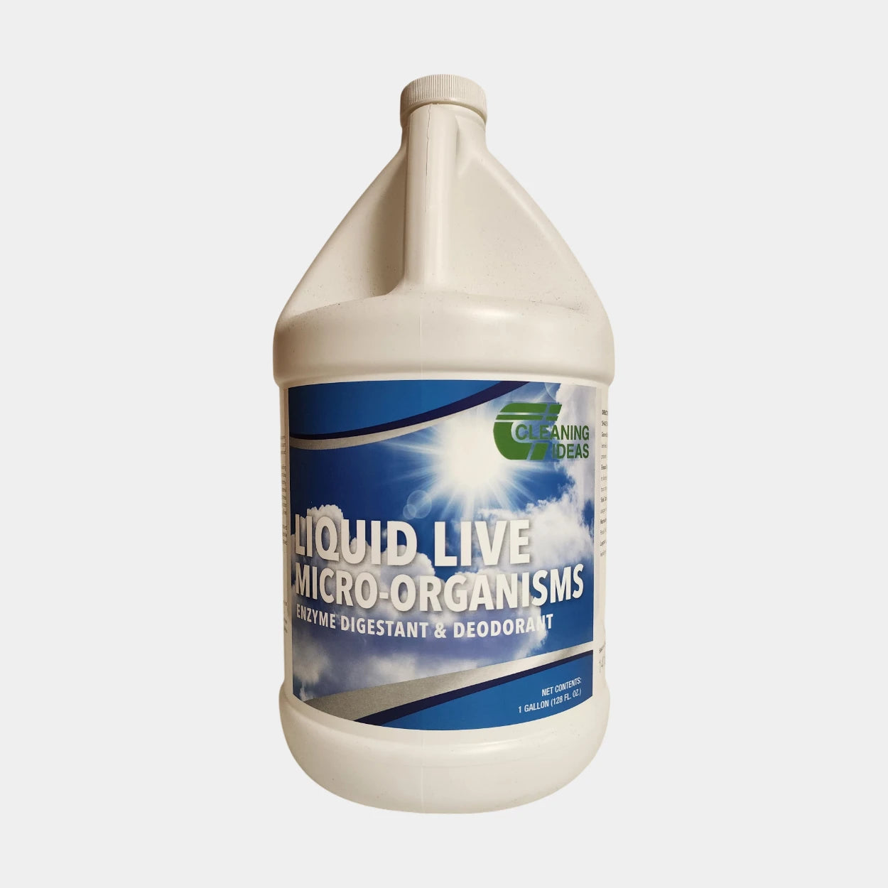 Gallon bottle of Liquid Live Micro-Organism Instant Odor Control – enzyme and bacteria cleaner for drains, septic tanks, and grease traps.