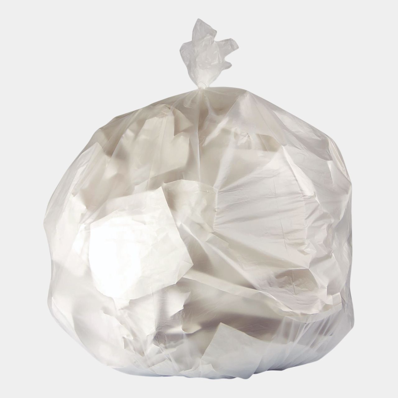 Case of 33x40 natural trash can liners for 30-gallon containers, tear-resistant, 250 bags total.