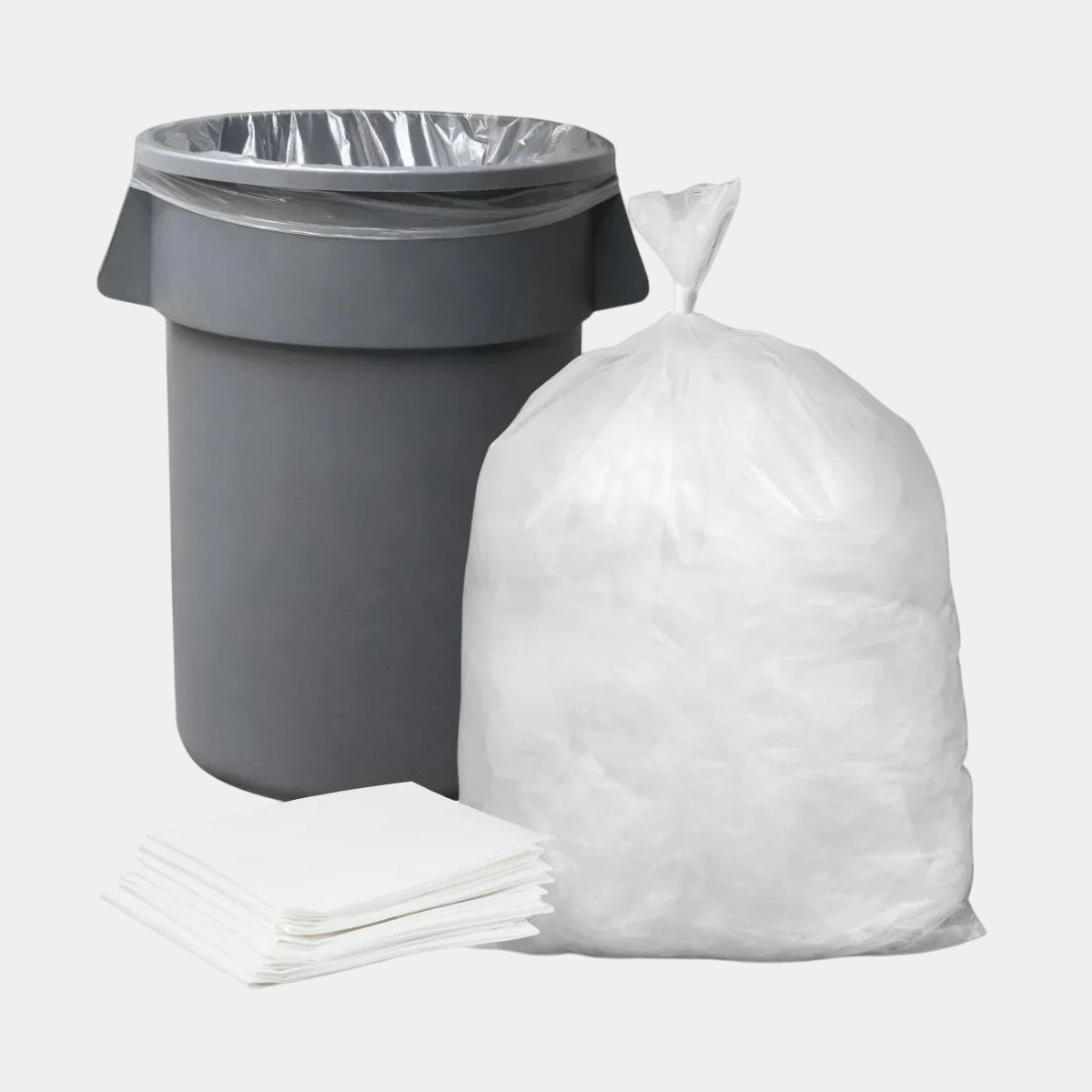 Case of 38x58 black trash can liners, 2 mil heavy-duty bags for 55–60 gallon containers, 20 bags per roll, 5 rolls per case.