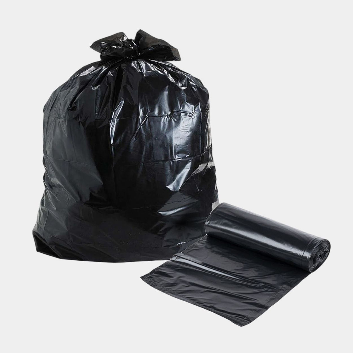 Case of 38x58 heavy duty black reprocessed resin can liners, 2 mil thick, 60-gallon capacity, puncture-resistant, 100 bags total.