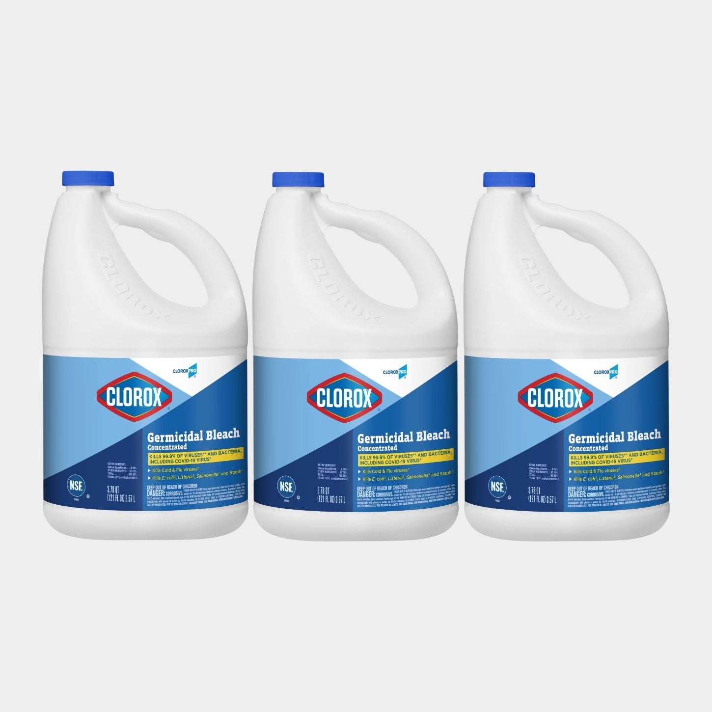 Clorox Concentrated Germicidal Bleach, Regular, 121 oz Bottle, 3/Carton