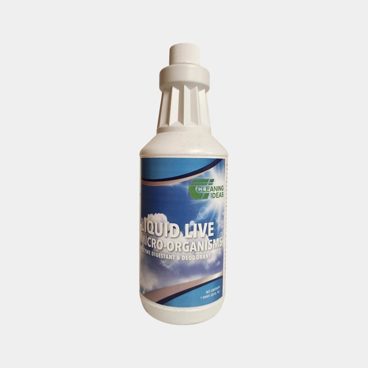 Quart bottle of Liquid Live Micro-Organism Instant Odor Control – natural enzyme drain and septic treatment that eliminates odors fast.