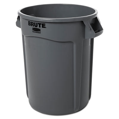 Rubbermaid® Commercial Vented Round Brute Container, 32 gal, Plastic, Gray